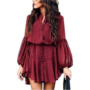Ever After Red and Black Plaid Flowy mini dress